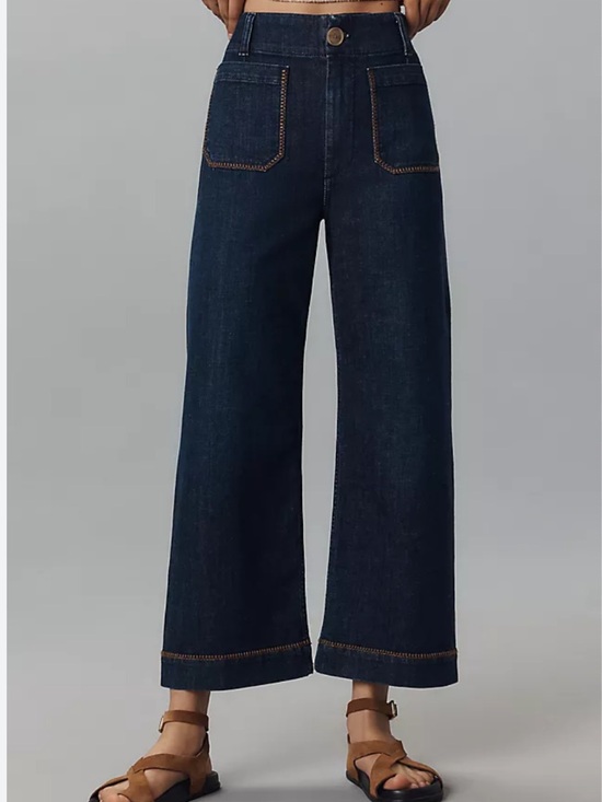 Maeve Denim - Maeve Colette Whipstitch High-Rise Wide-Leg Cropped Jeans